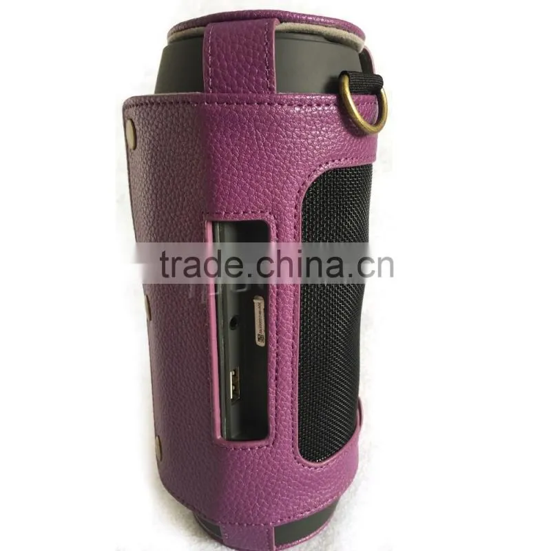 Portable Bluetooth Speaker Cover PU Leather Protective Bag, Carrying Case for JBL Charge 2+ with Holding Strap & Carabiner