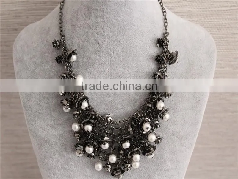 2016 fashion jewelry white pearl beads necklace gold plated necklace