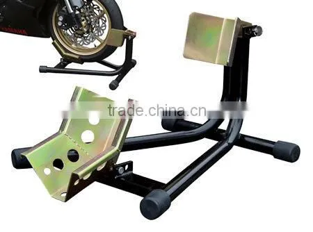 Sport Bike & Cruiser Locking Front Black Motorcycle Wheel Chock Stand