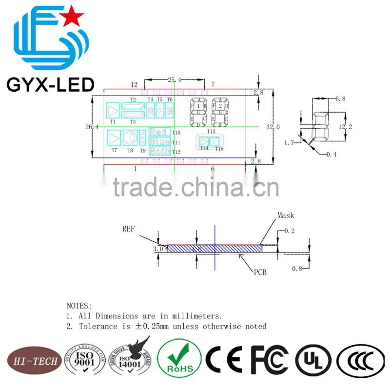china leds manufacturers Rohs compliant blue color custom design SMD type segment LED display module for blu-ray player