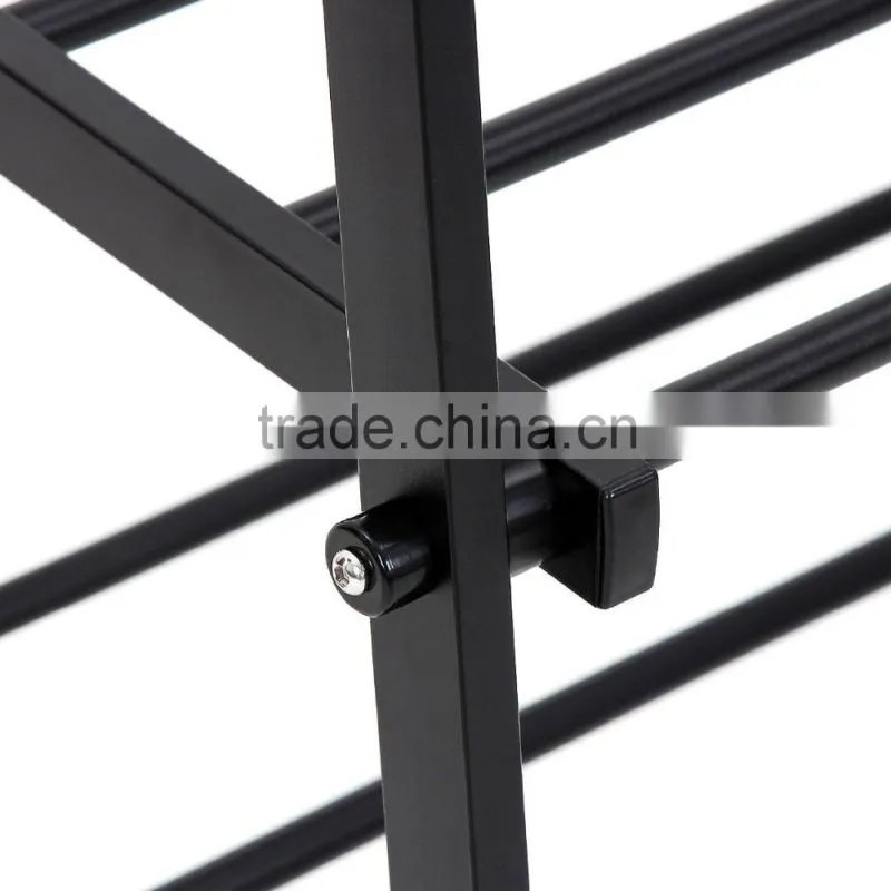 Black Metal Coat Hat Rack 2-tier Garment Drying Rack Clothes Shoe Organizer