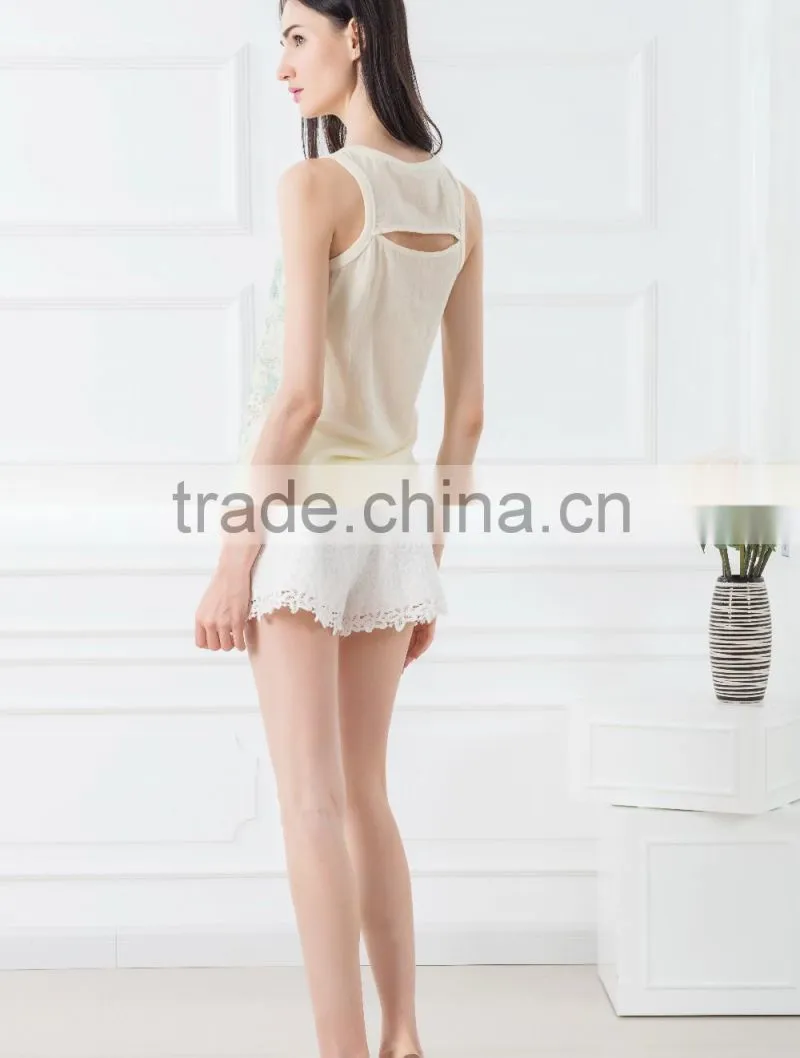 OEM Cheap price pictures of ladies suits designs lace suits tank tops with lace shorts casual wear