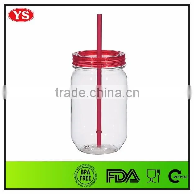 540ml bpa free plastic cold drinking jar with straw