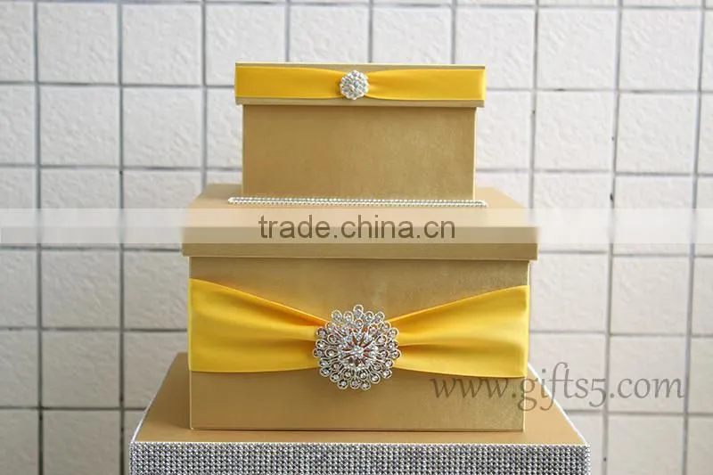 Elegant gold wedding gift card box with rhinestones