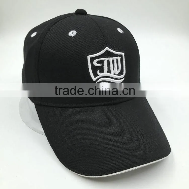 Custom design 6 panel embroidered black cotton baseball cap