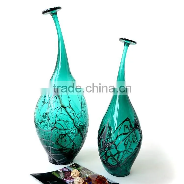 European style creative forest green handmade art glass vase ,Unique design tall glass vase for wedding decoration