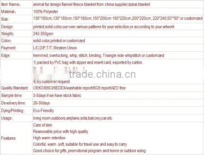 animal fur design flannel fleece blanket from china suppiler,dubai blanket