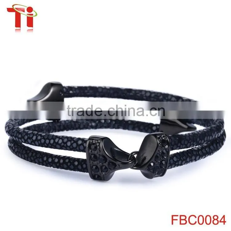 2016 3A black gemstone charm bracelet, mens jewelry three-loop wholesale stingray bracelet