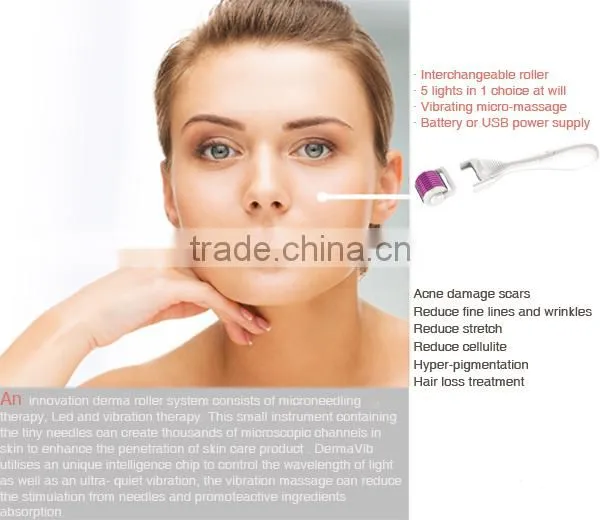 Multi-Color Led Vibration Massage Derma Roller with replaceable roller tip