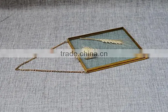 Indoor decor hanging double sides brass and glass picture photo frame