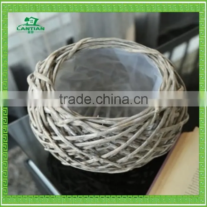 100%Handmade Natural plastic lined grey wicker flower plant pot flower plant basket with handle