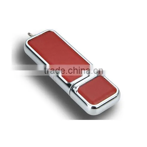 custom metal USB flash driver with leather sleeve