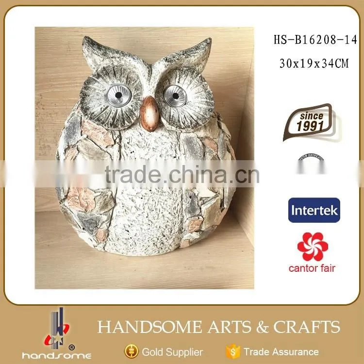 14 Inch Poly Stone Solar Light Garden Owl Statue Decoration