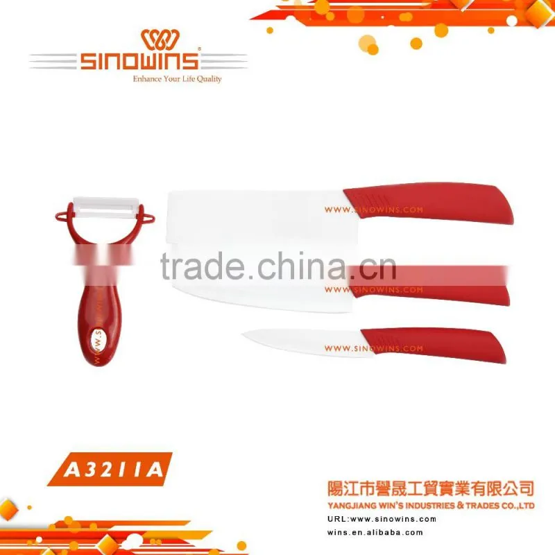 A3208 Hot Selling 4pcs Ceramic Kitchen Knife Sets with wood hand