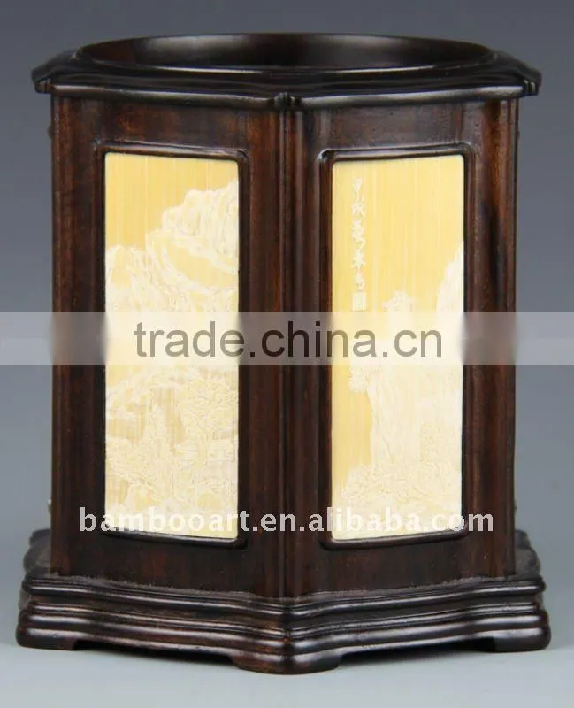 wood carving crafts( wooden pencil vase)