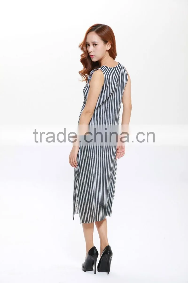 Korean new style vertical stripes tight women crumple dress