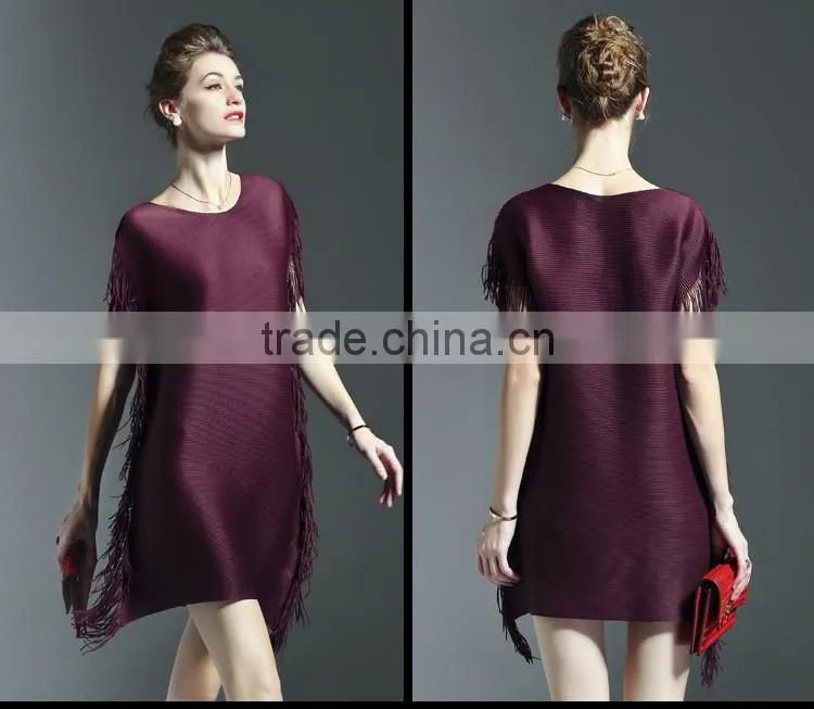 Ladies batwing design pleat tassel fringe fashion dresses