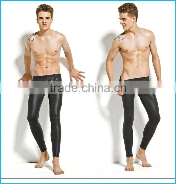 New Products 2016 Innovative Heated Thermal Underear Faux Leather Long John Tight Pants Men
