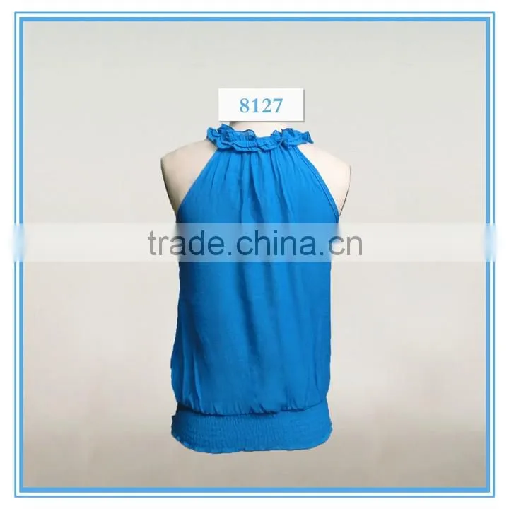 Ladies casual sleeveless fashion blouse front neck design top