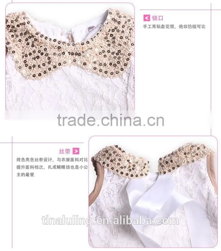 fashion new summer girls dresses kids sequin collar lace dress 2 colors baby dress kids clothes