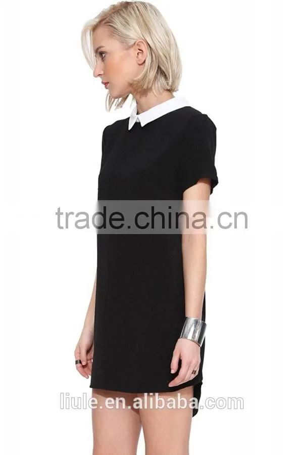 latest design black collar dress young girls summer short sleeve shift dress women casual dress