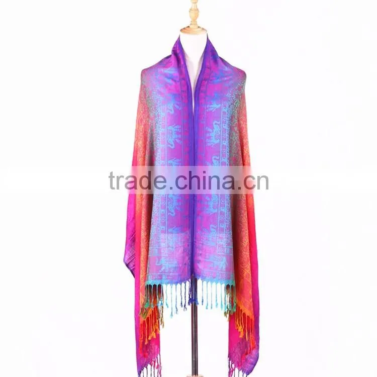 High quality rainbow hajib paisley jacquard pashmina scarf shawl