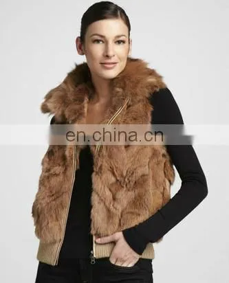fox-collar rabbit fur knnited vest/quality supplier