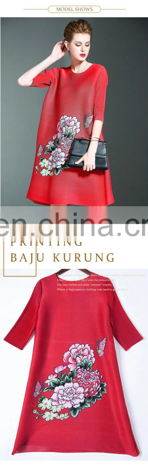 2017 Prints flower ladies fashion pleated women clothes ladies dress