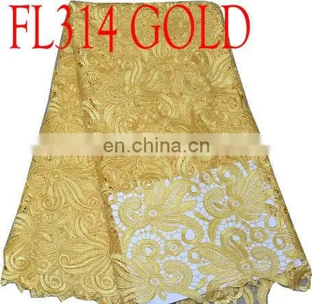 free shipping Cheap African Yellow Guipure Lace fabric african cord lace