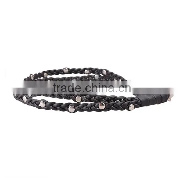 Hot sale leather key chain customized braided leather rivets key chain,neck hanging leather key chain,key rope