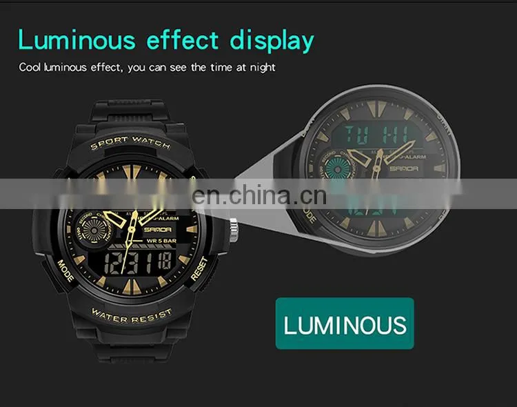 Sanda 6002 New Analogue LED Mens Watches Chrono Luminous Water Proof Sport Men Digital Watch