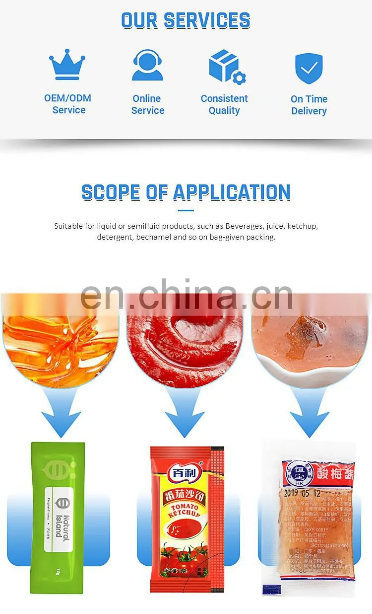 3 Side Sealing Ketchup Sachet Tomato Sauce Honey Packaging Machines Automatic Liquid Packing Machine
