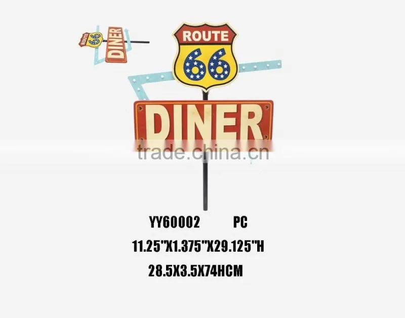 vintage route 66 embossed tin sign wall plaque , advising metal plaque, vintage hanger tin plate