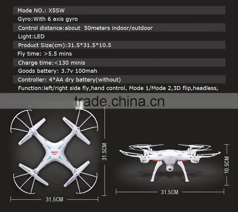 factory price 2.4G 4CH 6-axis wifi 2MP HD Camera UFO drone syma x5sw