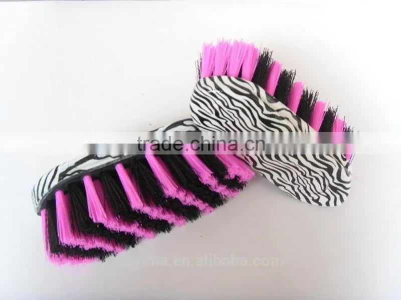 zebra pattern horse dandy brush with white & pink bristle