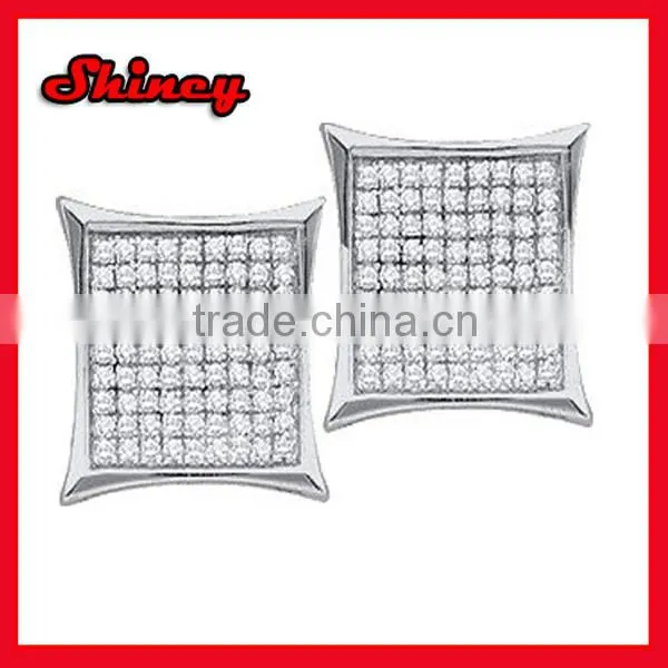 Fashion silver square earring with black plated_mirco pave black cz silver earring