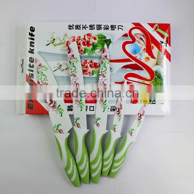 Beautiful printing flower kitchen knives sets