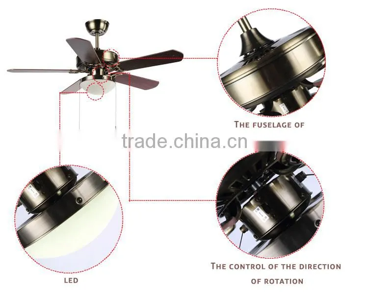 Dining Room Led Light Wiring Ceiling Fan with 5 Blades