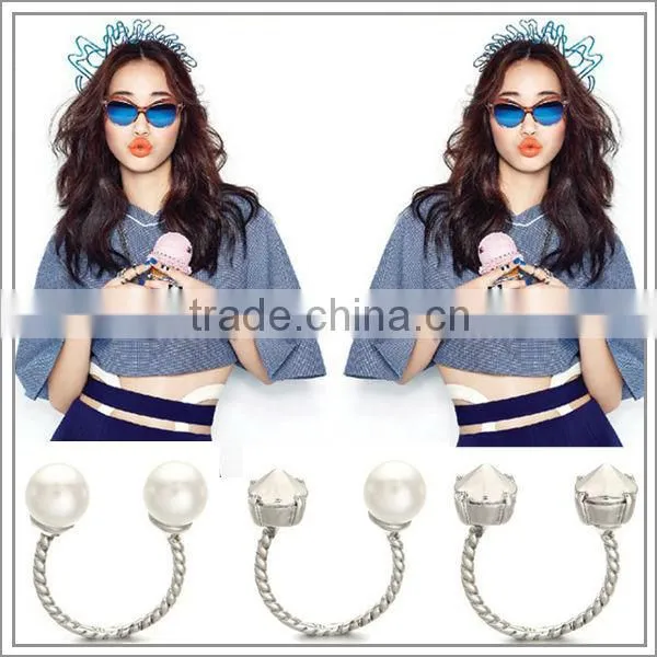 Artificial Vintage Hollywood Pearl Crystal Open Women Rings