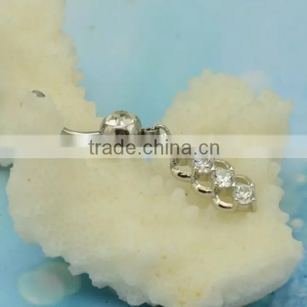 BR01790 factory wholesaler surgical steel women long zircon dangle belly ring