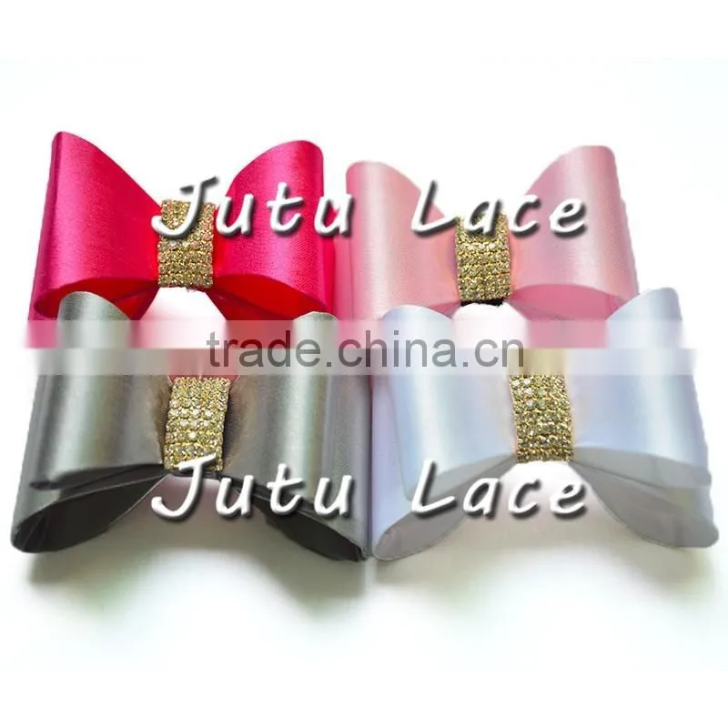 7cm Satin Rhinestone Hair Bow/ baby headband accessories/ glitter bowknot with diamond ribbon