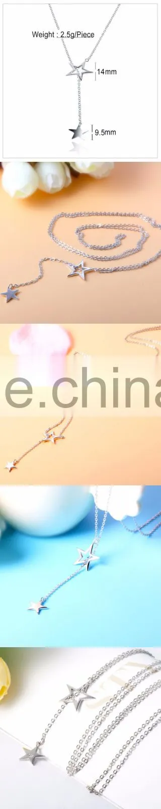 Anniversary sterling silver personalized double star fancy long chain necklace