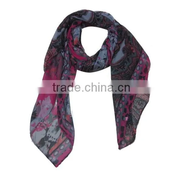 colorful ripple infinity magic scarf with grey tassel
