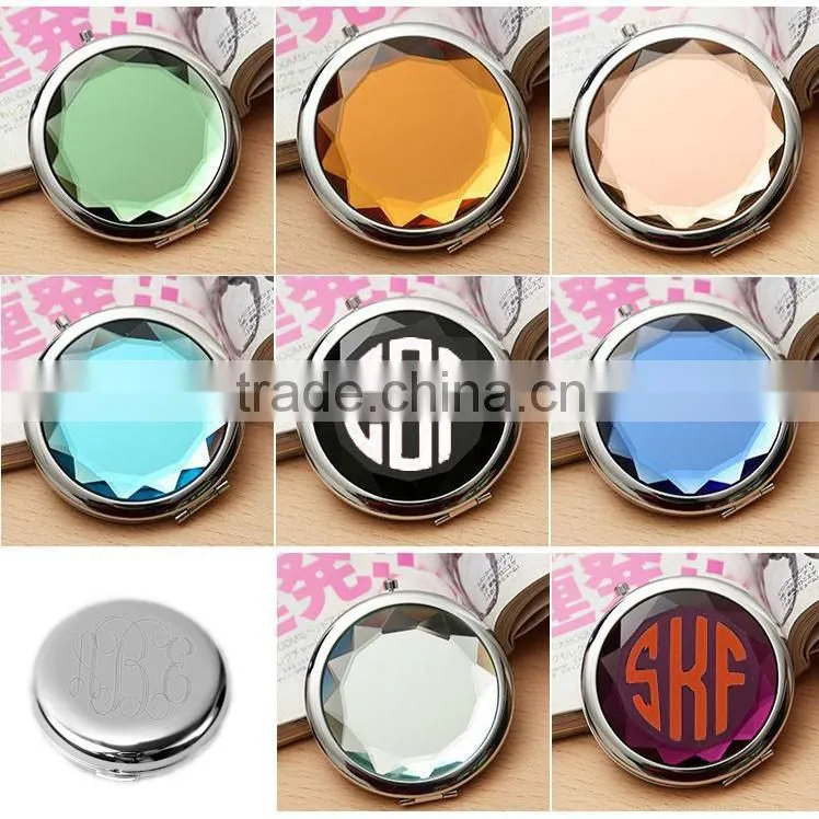 Customized Monogram Initial Logo Crystal Compact Pocket Mirrors