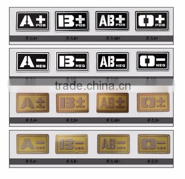 PVC Tactical Badge A/B/O/Ab+ Blood Type Patch Morale Patch Military Badges Tactical Rubber Patches For Cap Jacket
