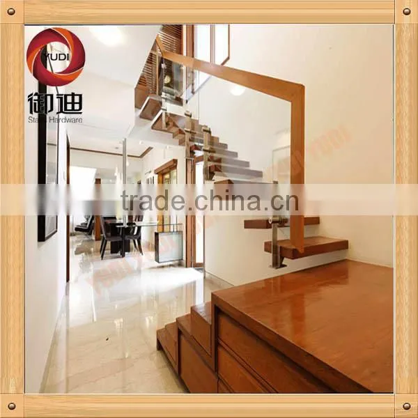 curve stainless steel with wood staircase for indoor decoration
