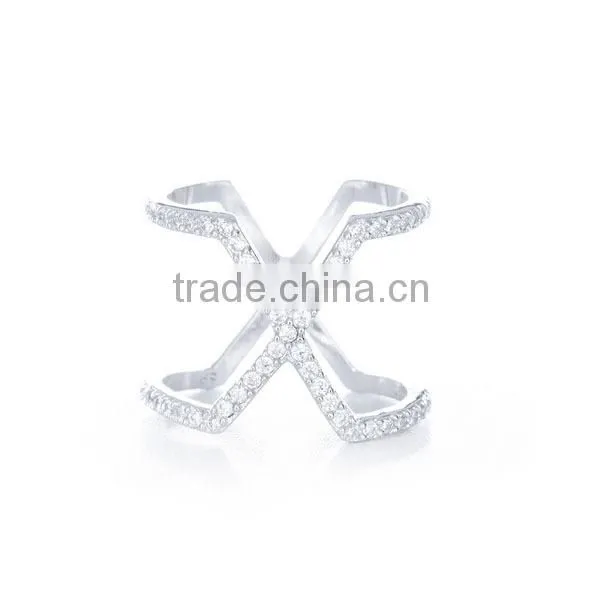 925 sterling silver Double X CZ ring Pave setting