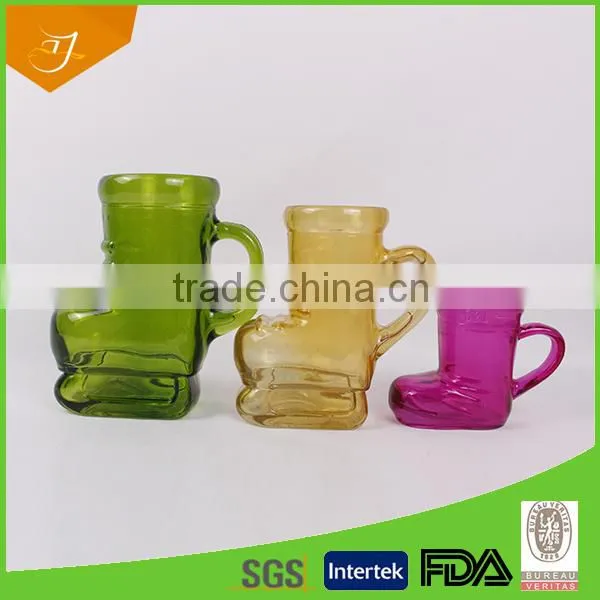 Colorful Santa's Boot Shape Glass Beer Mug,High Quality glass handle beer glass mug
