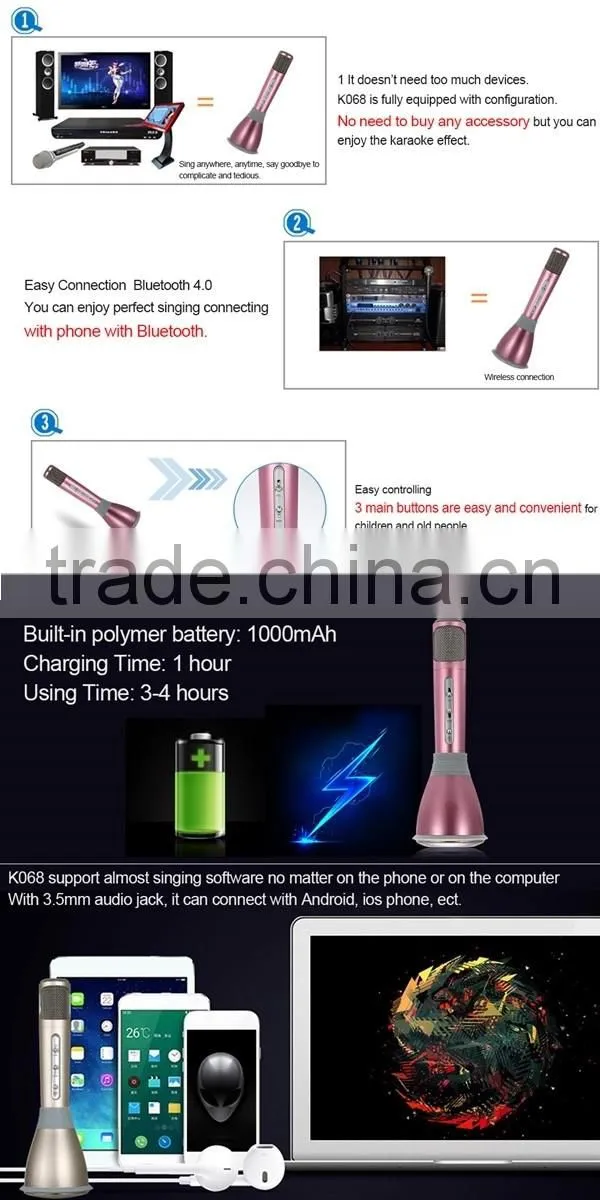 Mobile phone computer tablet Bluetooth handheld speaker Portable KTV karaoke Player condenser microphone Singing Record k068