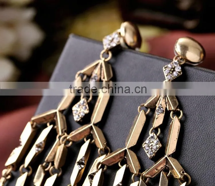 Statement wholesale Fashion alloy tassel drop earring vintage crystal pendant earring